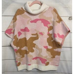 THML Pink Camo Turtleneck Sweater Vest Oversized Knit TMK1714-PK XS/S